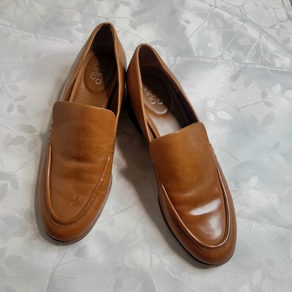 EUC Franco Sarto Leather Newbocca Cognac Business Casual Loafers Slip On‎ Shoes